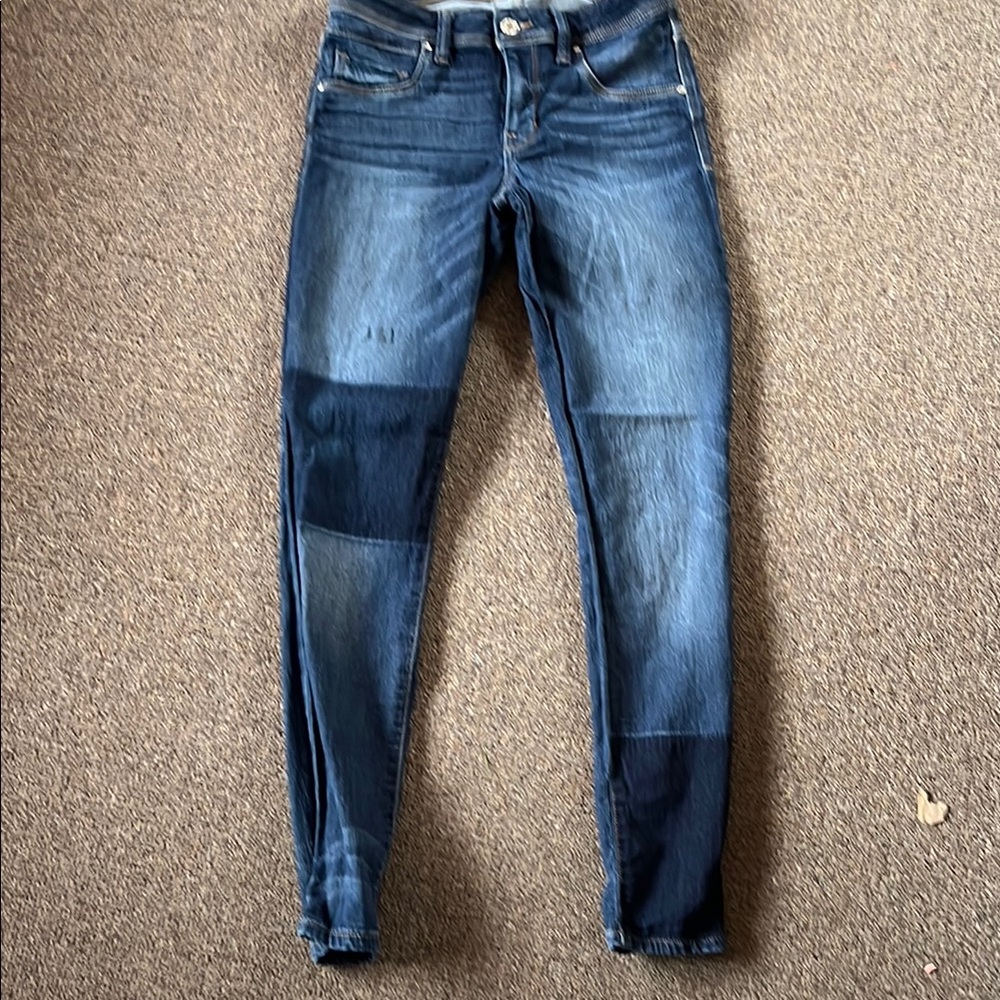 Guess Blue Mid Rise Skinny Jeans with Patchwork Design